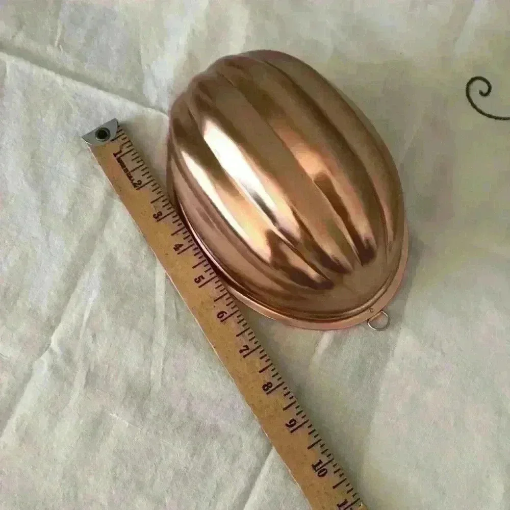 VTG Jell-o Mold Pink Alluminum Copper colored Fluted Oval Melon Shape Mold 8